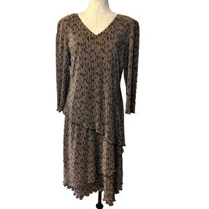Connected Dress 16 Brown Black 3/4 Long Sleeve Fall Stretch Tiered Washable Work